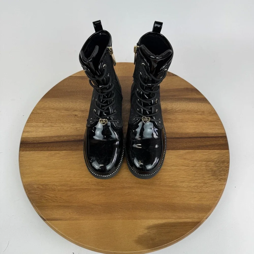 Big Kids Michael Kors‎ Haskellheart Faux Patent Leather Black Boots Size 3 Y GUC